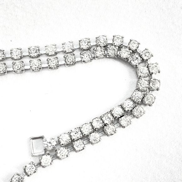Choker Necklace Clear Rhinestone Strand Formal Evening Wear Box Clasp - Picture 5 of 9